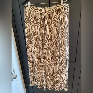 🤎🦓 Joie Zebra Print Lined Pleated Maxi Skirt w Tie Brown Cream XL - Like New!